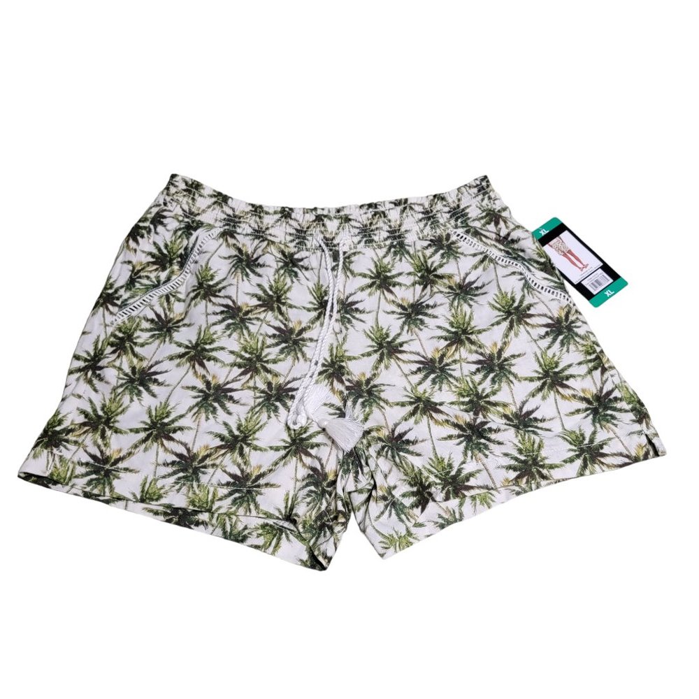 Briggs Womens Linen Blend Shorts, Green Palm Tree Size XL